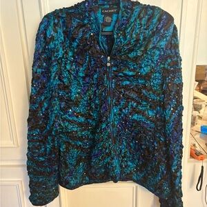 Cachet blue-green satin jacket with sequins